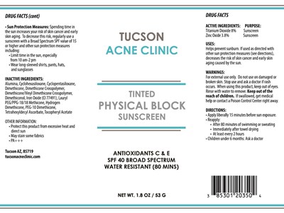 Tucson Acne Clinic Tinted Physical Block Sunscreen 203.jpg Package Label - Tucson Acne Clinic Tinted Physical Block Sunscreen 203